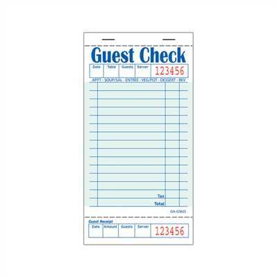 Guest Checks 2 part Carbonless 1/50ct
